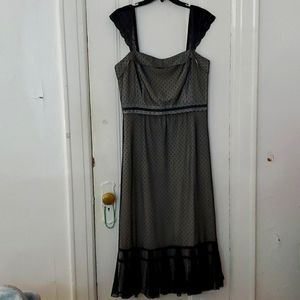 Ann Taylor Loft Embroidered Black Dotted Dress